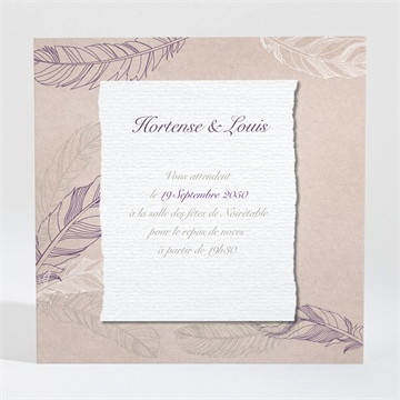 Carton d'invitation mariage jolies plumes