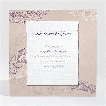 Carton d'invitation mariage jolies plumes