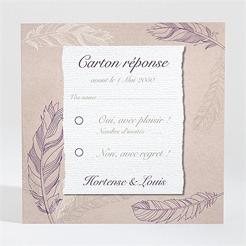 Carton réponse mariage jolies plumes