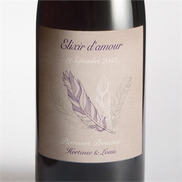 Etiquette de bouteille mariage jolies plumes