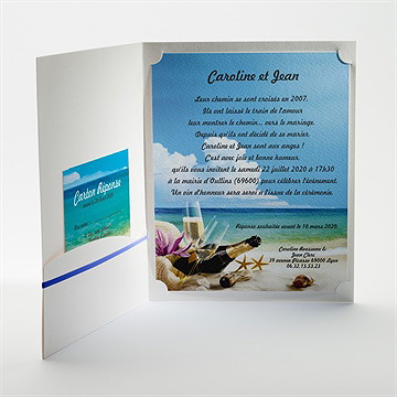 Faire-part mariage paradisiaque - Intérieur de la pochette