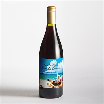 Etiquette de bouteille mariage paradisiaque - Mise en situation