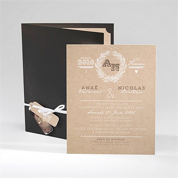 Faire-part mariage noir et kraft chic