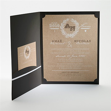 Faire-part mariage noir et kraft chic - Intérieur de la pochette