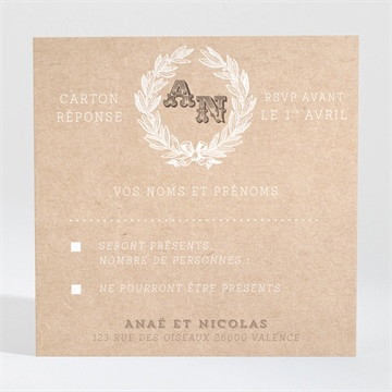 Carton réponse mariage noir et kraft chic