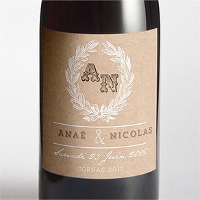 Etiquette de bouteille mariage noir et kraft chic