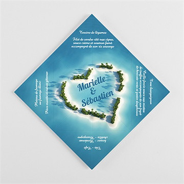 Menu mariage eaux turquoises cocotte - Vue intérieure dépliée