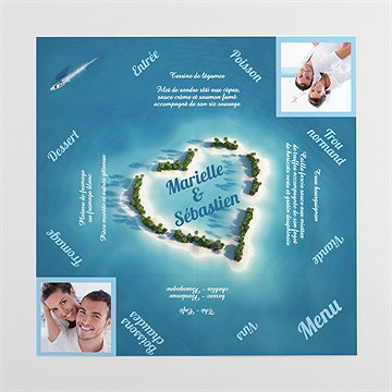 Menu mariage eaux turquoises cocotte - Vue dépliée