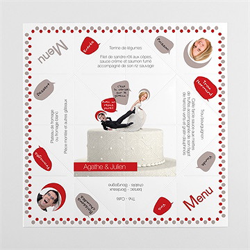 Menu mariage humour original cocotte - Vue dépliée