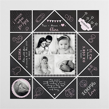 Faire-part naissance origami ardoise - Intérieur de la cocotte pliée