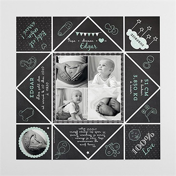 Faire-part naissance cocotte en ardoise - Intérieur de la cocotte pliée