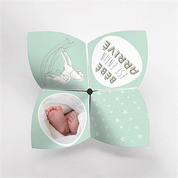Faire-part naissance vert et blanc - Vue de côté 1
