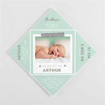 Faire-part naissance vert et blanc - Vue de côté 2