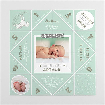 Faire-part naissance vert et blanc - Vue intérieure