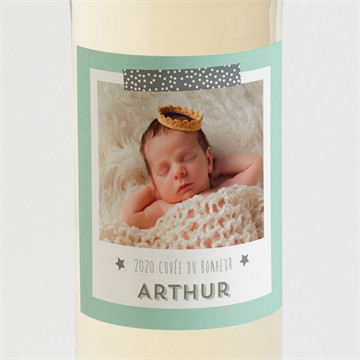 Etiquette de bouteille naissance vert et blanc