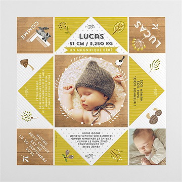 Faire-part naissance touche de bois originale - Vue intérieure