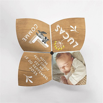 Faire-part naissance touche de bois originale - Vue de côté 1