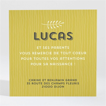 Remerciement naissance touche de bois originale