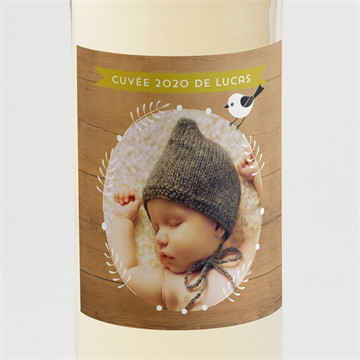 Etiquette de bouteille naissance touche de bois originale