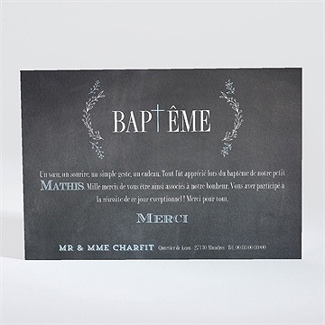 Remerciement baptême maison en ardoise! - Dos du faire-part