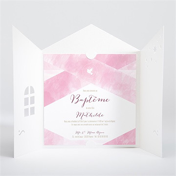 Faire-part de baptême tendre aquarelle rose - Intérieur de la pochette