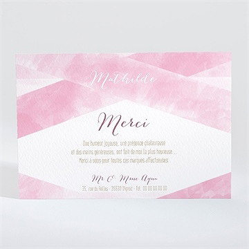 Remerciement baptême tendre aquarelle rose - Dos du faire-part
