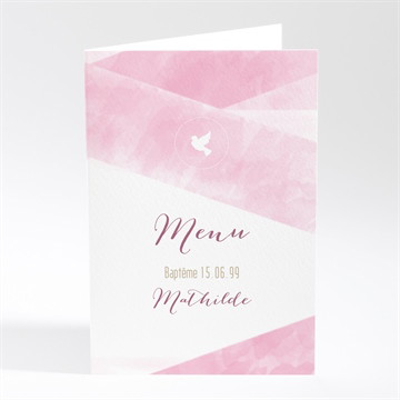 Menu baptême tendre aquarelle rose