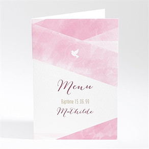 Menu baptême tendre aquarelle rose
