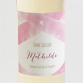 Etiquette de bouteille baptême tendre aquarelle rose
