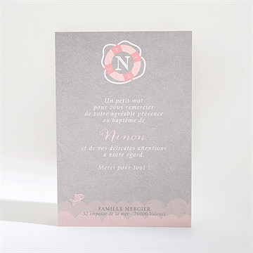 Remerciement baptême forme originale - Dos de la carte