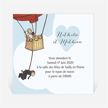Carton d'invitation mariage en montgolfière humour