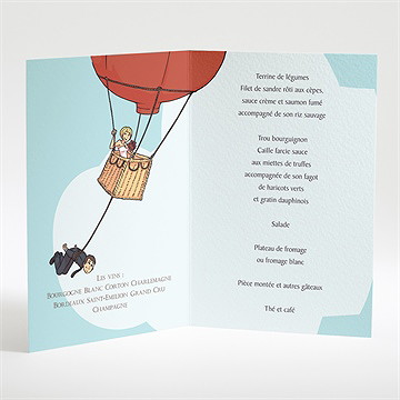 Menu mariage en montgolfière humour - Menu ouvert