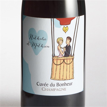 Etiquette de bouteille mariage en montgolfière humour
