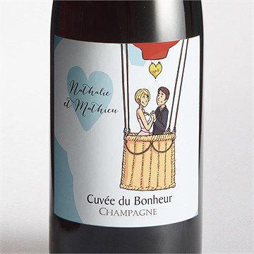 Etiquette de bouteille mariage en montgolfière humour