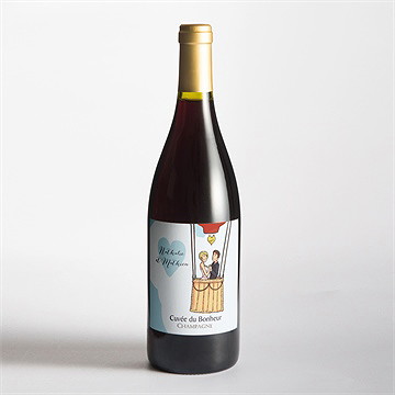 Etiquette de bouteille mariage en montgolfière humour - Mise en situation