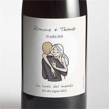 Etiquette de bouteille mariage mariés illustrés