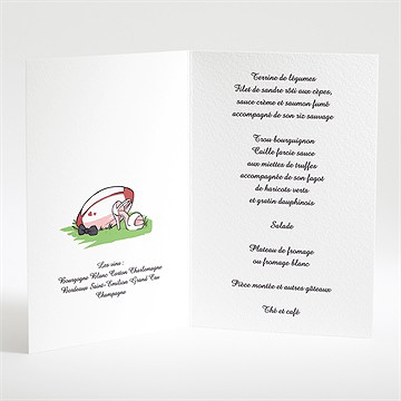 Menu mariage humour et rugby - Menu ouvert