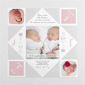 Faire-part naissance cocotte rose - Intérieur de la cocotte pliée