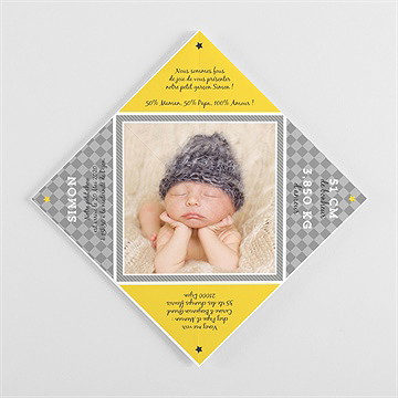 Faire-part naissance noir et jaune - Côté droit