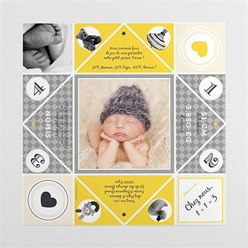 Faire-part naissance noir et jaune - Intérieur de la cocotte pliée