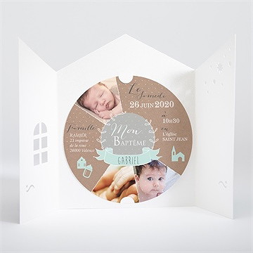 Faire-part de baptême pictos rond et kraft - Intérieur de la pochette