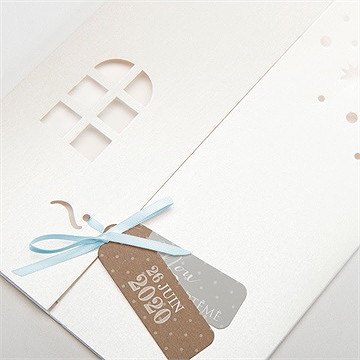 Faire-part de baptême pictos rond et kraft - Détail de la pochette