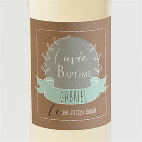 Etiquette de bouteille baptême pictos rond et kraft
