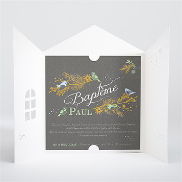 Faire-part de baptême plumes printanières - Intérieur de la pochette