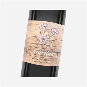 Etiquette de bouteille départ retraite gravure sur bois