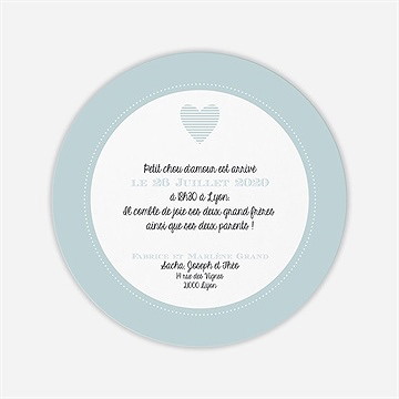 Faire-part naissance son petit bracelet - Dos du faire-part