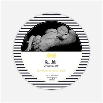 Faire-part naissance faire part rond avec bracelet - Dos du faire-part