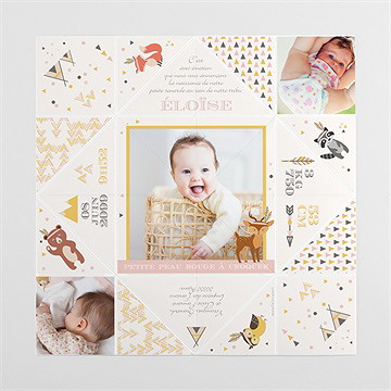 Faire-part naissance motifs géométriques - Intérieur de la cocotte pliée