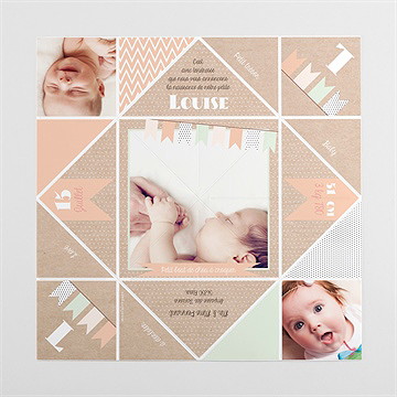 Faire-part naissance farandoles kraft photos - Vue intérieure