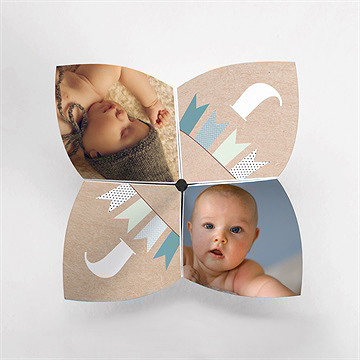 Faire-part naissance fanions et photo - Vue de côté 1